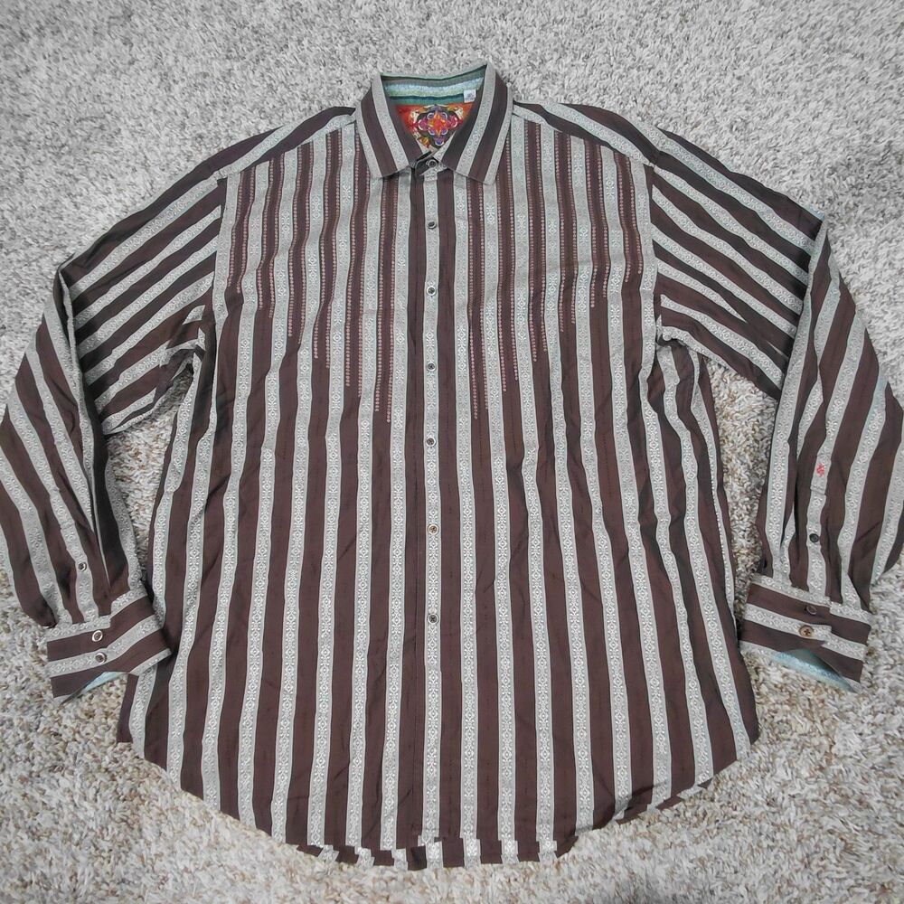 Robert Graham Shirt Mens 2XL Brown Button Up Long Sleeve Flip Cuff Cotton